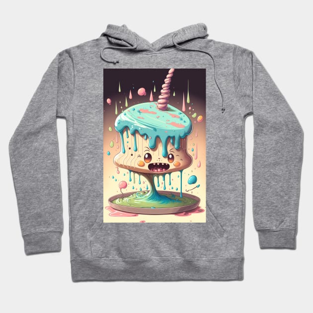 Cake Caricature - January 1st - Yearlong Psychedelic Cute Cakes Collection - Birthday Party - Delicious Dripping Paint, Bright Colors, and Big Adorable Smiles Hoodie by JensenArtCo